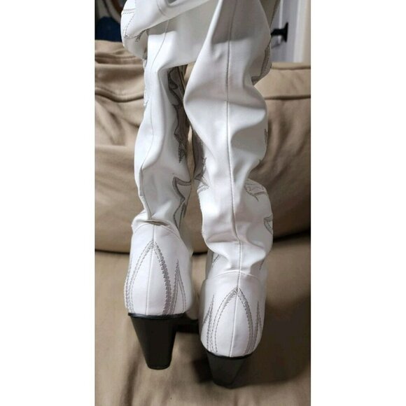 Size 5.5 Dolls Kill Pure Love Bandit Cowgirl Boots White Embroidered Iridescent - Picture 5 of 12